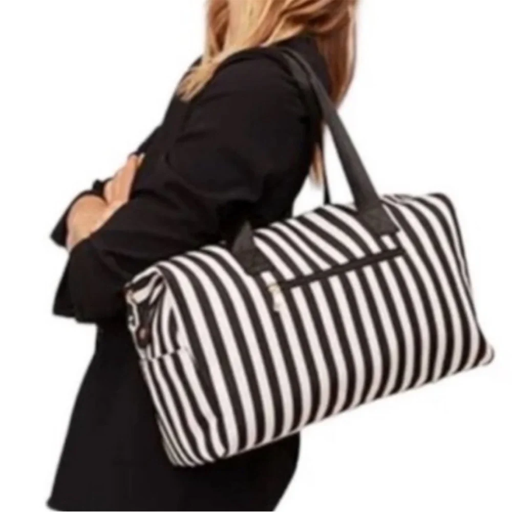 Alice + Olivia Positano Black White Striped Women's Duffle Bag - Picture 4 of 11